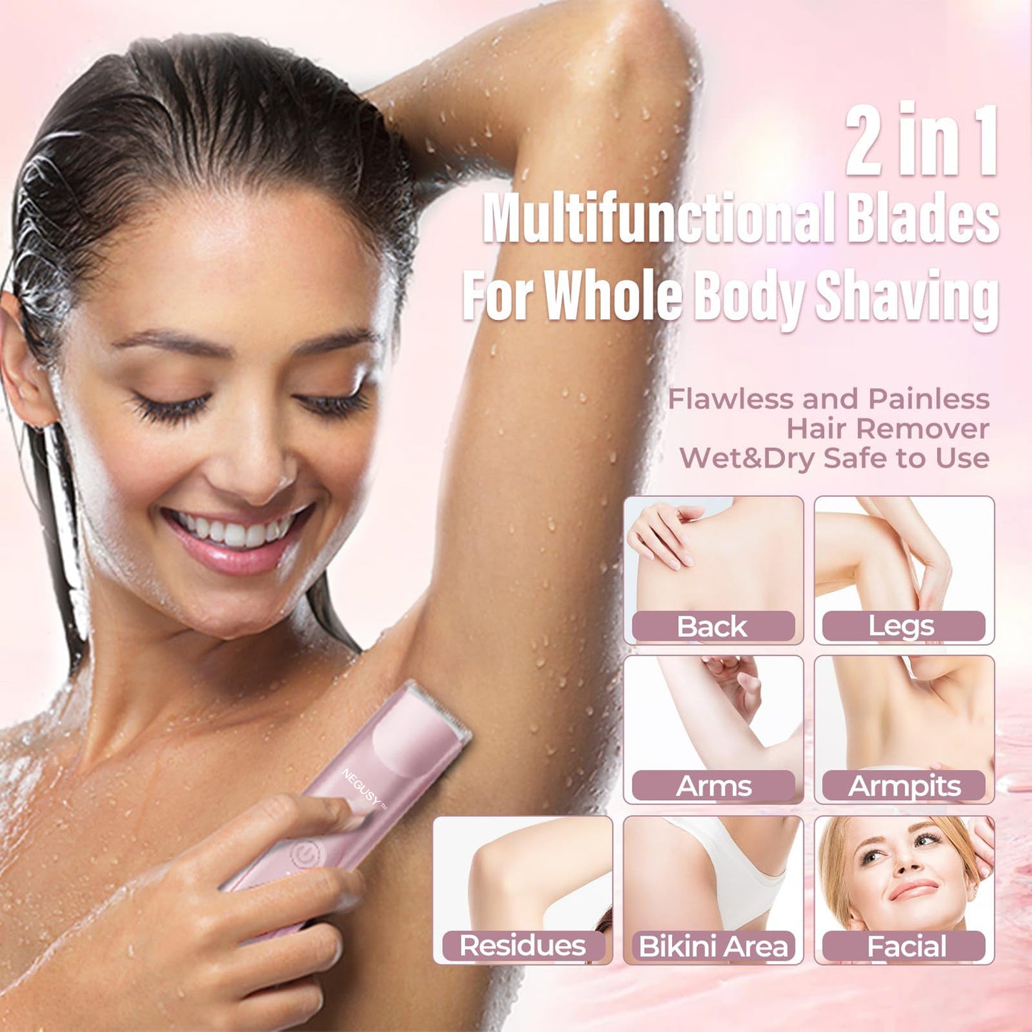 Last 3 Hours: 2nd Only $9.99!  NEGUSY™ 2-in-1 Women’s Electric Shaver – Dual Head Precision Trimmer