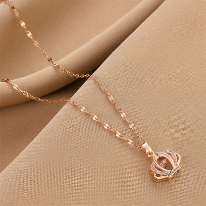 Large Crown Heart Angel Clavicle Necklace