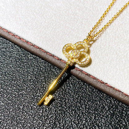 Full Rhinestone Light Luxury Key Pendant Necklace